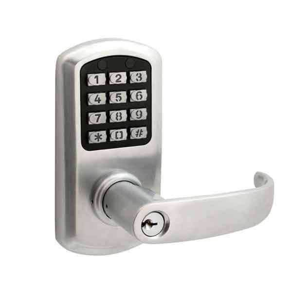 Townsteel e-Elite 2010 - Electronic Push Button Lever Lock - 2-3/8 Backset - Rigid Lever - Satin C TNS-E-ELITE-2010-S-2-3/8-US26D